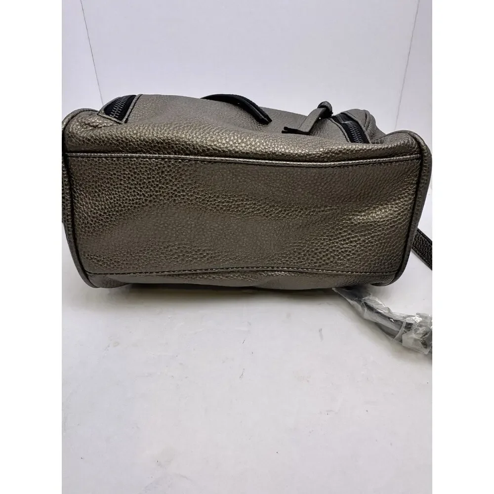Express Gunmetal Metallic Pebbled Faux Leather Crossbody Handbag NWT Zip Pockets